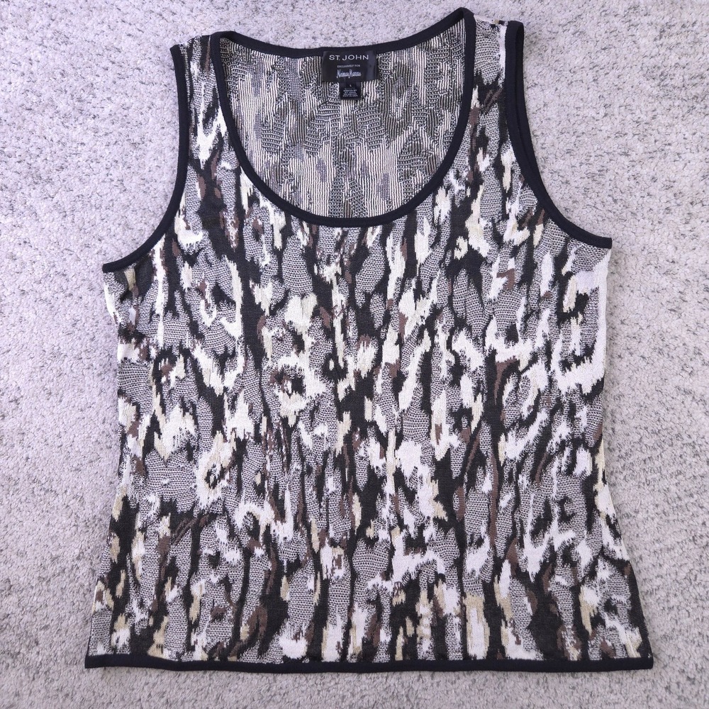 St John Top Womens Large Tank Knit Wool Blend Sleeveless Neiman Marcus Gray